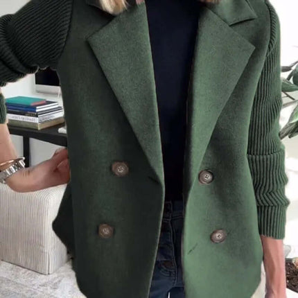Double Breasted Lapel Jacket Knitted Sleeve Coat size S to 5XL.