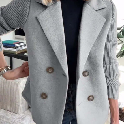 Double Breasted Lapel Jacket Knitted Sleeve Coat temperament commute.