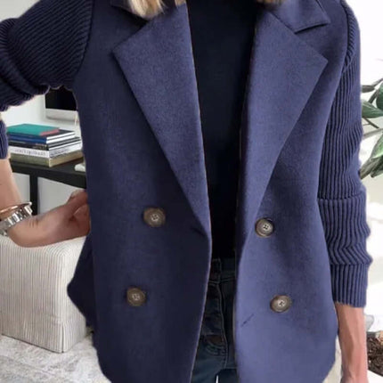 Double Breasted Lapel Jacket Knitted Sleeve Coat pink fashion coat.