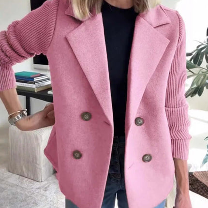 Double Breasted Lapel Jacket Knitted Sleeve Coat knitted sleeves.