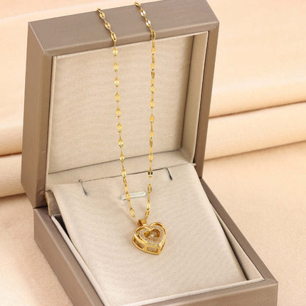 Double-layer Love Necklace With Rhinestones Pendant in a gift box, showcasing a heart-shaped design with sparkling details.