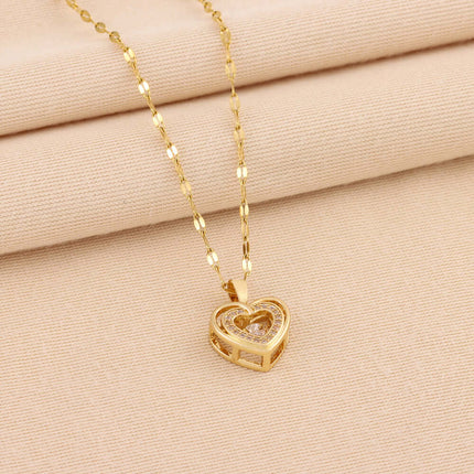 Double-layer Love Necklace With Rhinestones Pendant on a soft beige background.
