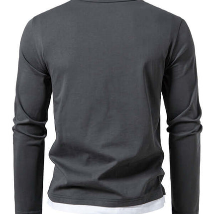 Double Layer V Neck Long Sleeve T Shirt for Men autumn styling