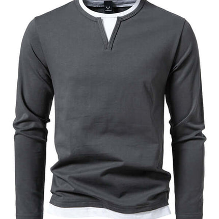 Double Layer V Neck Long Sleeve T Shirt for Men daily wear