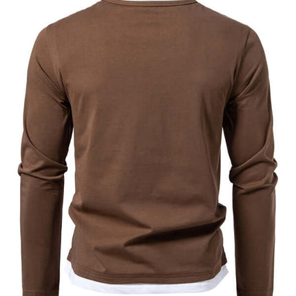 Double Layer V Neck Long Sleeve T Shirt for Men breathable material