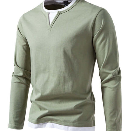 Double Layer V Neck Long Sleeve T Shirt for Men front view