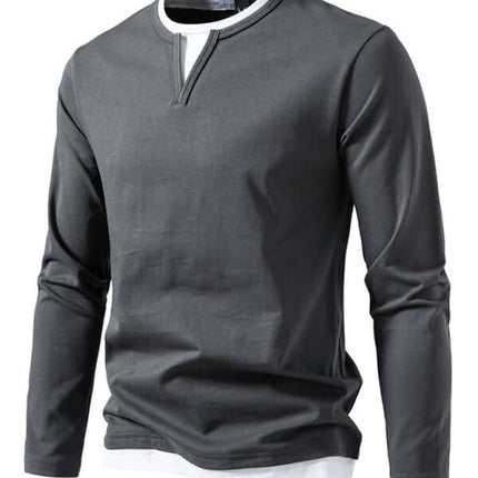 Double Layer V Neck Long Sleeve T Shirt for Men side angle