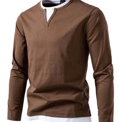 Double Layer V Neck Long Sleeve T Shirt for Men V-neck detail