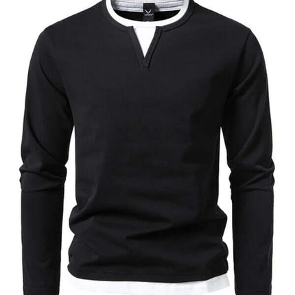 Double Layer V Neck Long Sleeve T Shirt for Men casual outfit