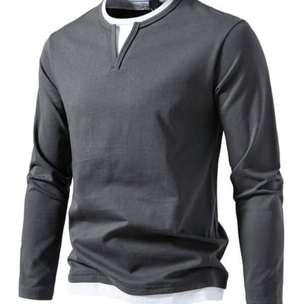 Double Layer V Neck Long Sleeve T Shirt for Men streetwear look