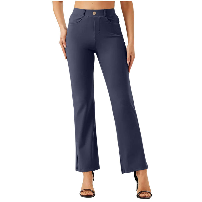 Elastic Waist Work Office Straight-leg Trousers low waist straight leg