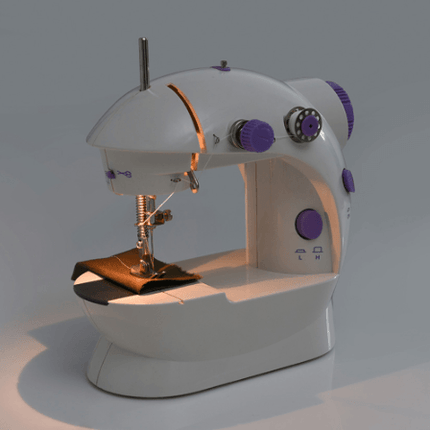 Electric Mini Household Multifunctional Sewing Machine in white and purple color, designed for easy home sewing.