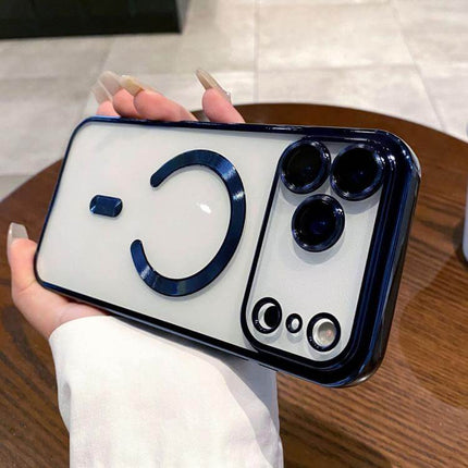 Hand holding an Electroplating MagSafe Phone Case for iPhone with a sleek design and vibrant colors.