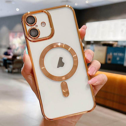 Electroplating MagSafe Phone Case for iPhone held in hand, showcasing its elegant design and MagSafe compatibility.