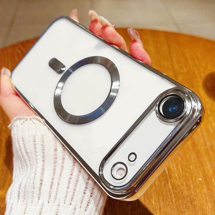 Electroplating MagSafe Phone Case for iPhone shown in hand, highlighting its sleek design and MagSafe compatibility.