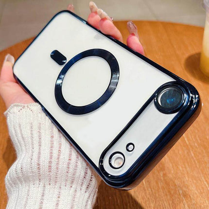 Electroplating MagSafe Phone Case for iPhone shown in hand, highlighting sleek design and magnetic feature.