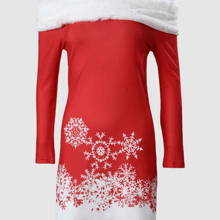 Elegant Christmas Print Mini Dress with Furry Straps winter styling