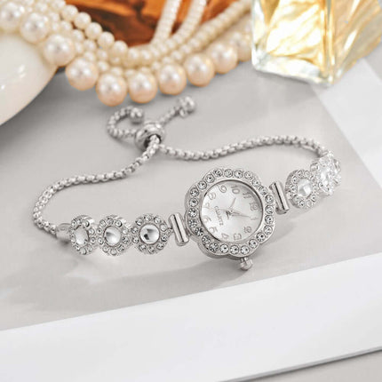 Color Diamond Pull Out Bracelet Watch for Women gold white dial