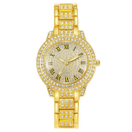 Crystal Bracelet Pull Out Quartz Watch for Women gold Roman style