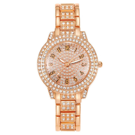 Crystal Bracelet Pull Out Quartz Watch for Women rose gold Roman style