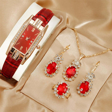 Elegant Leather Quartz Watch Jewelry Set for Women daily fashion wear