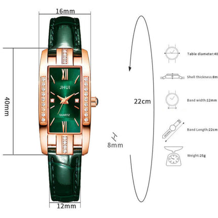 Elegant Leather Quartz Watch Jewelry Set for Women peacock design style