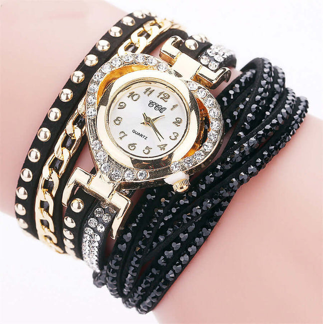 Diamond Heart Dial Bracelet Watch for Women heart crystal detail