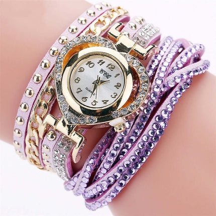 Diamond Heart Dial Bracelet Watch for Women romantic design