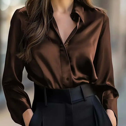 Elegant Satin Long Sleeve Blouse women professional clothing.