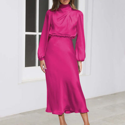 Elegant Satin Long-sleeved Halterneck Formal Evening Dress technical measurement table.