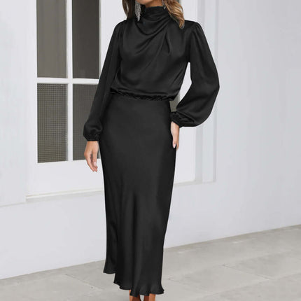 Elegant Satin Long-sleeved Halterneck Formal Evening Dress size M bust 100cm.