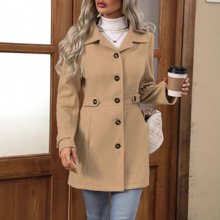 Elegant Single Breasted Woolen Coat polyester fiber fabric.