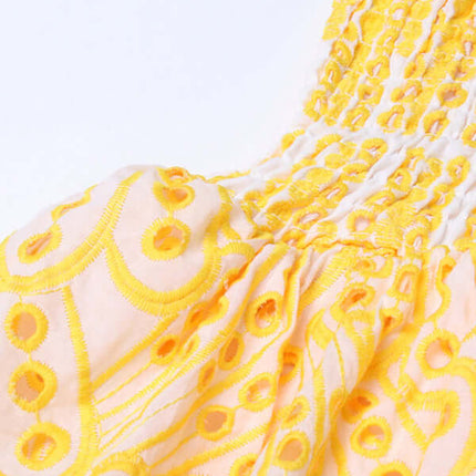 Elegant Strapless Embroidered Ruffle Hem Short Dress for Women texture closeup