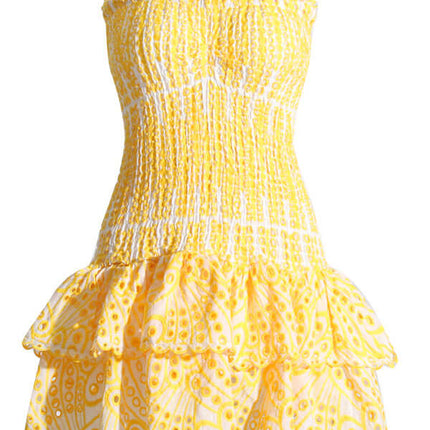 Elegant Strapless Embroidered Ruffle Hem Short Dress for Women waist detail