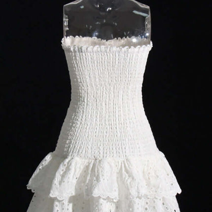 Elegant Strapless Embroidered Ruffle Hem Short Dress for Women ruffle hem