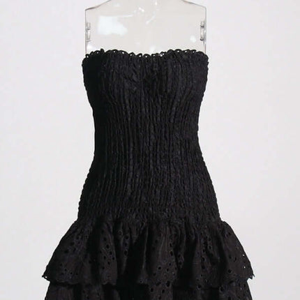Elegant Strapless Embroidered Ruffle Hem Short Dress for Women lifestyle shot