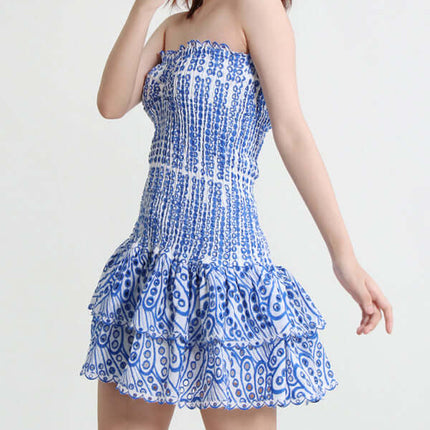 Elegant Strapless Embroidered Ruffle Hem Short Dress for Women elegant style