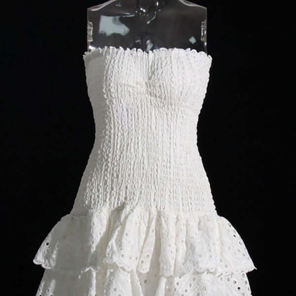 Elegant Strapless Embroidered Ruffle Hem Short Dress for Women strapless top