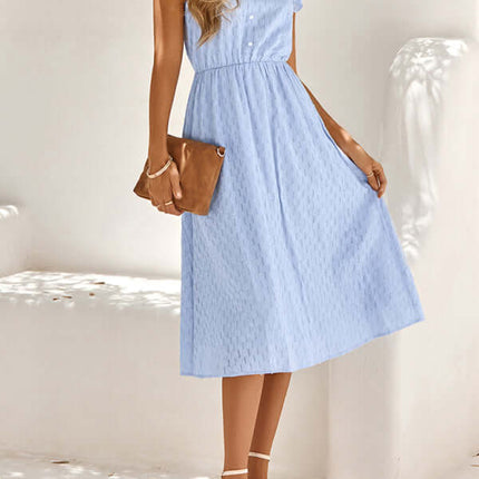 Elegant V-Neck Cotton Waist Dress for Women Fresh Style Chic closeup photo