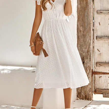 Elegant V-Neck Cotton Waist Dress for Women Fresh Style Chic front view