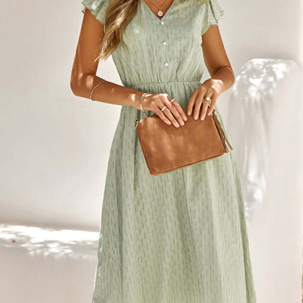 Elegant V-Neck Cotton Waist Dress for Women Fresh Style Chic outdoor look