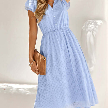 Elegant V-Neck Cotton Waist Dress for Women Fresh Style Chic side angle