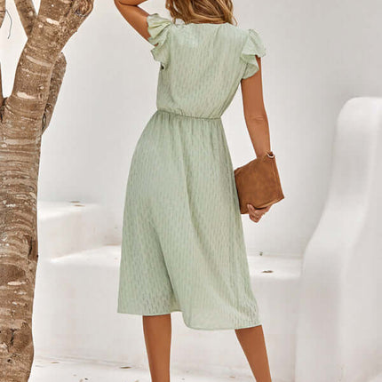Elegant V-Neck Cotton Waist Dress for Women Fresh Style Chic woven texture