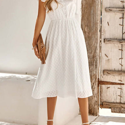Elegant V-Neck Cotton Waist Dress for Women Fresh Style Chic waist detail