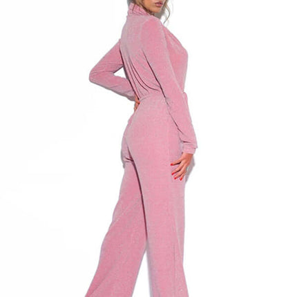 Elegant Wide Leg V Neck Long Sleeve Jumpsuit for Women full length design