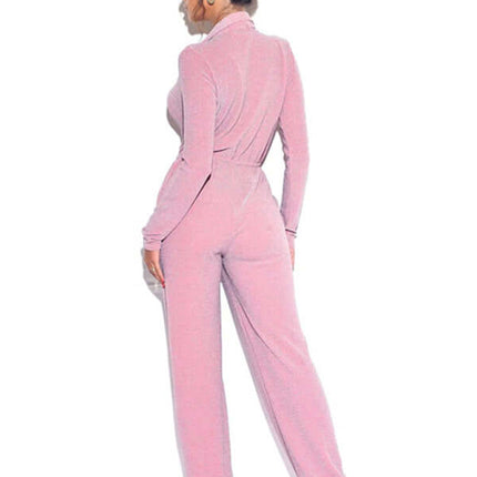 Elegant Wide Leg V Neck Long Sleeve Jumpsuit for Women wide leg fit