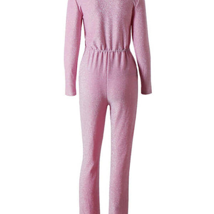 Elegant Wide Leg V Neck Long Sleeve Jumpsuit for Women solid color style