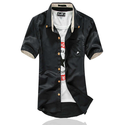Embroidery Mens Shirts versatile short sleeve cuffs display engineered for natural arms motion comfort