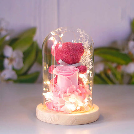 Eternal Rose Bear in Glass Dome turned off showing transparent ABS cover.