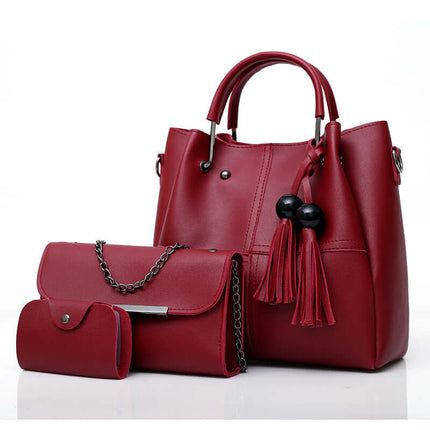 European American Fashion Tassels Mother Bag 3-Piece black set.